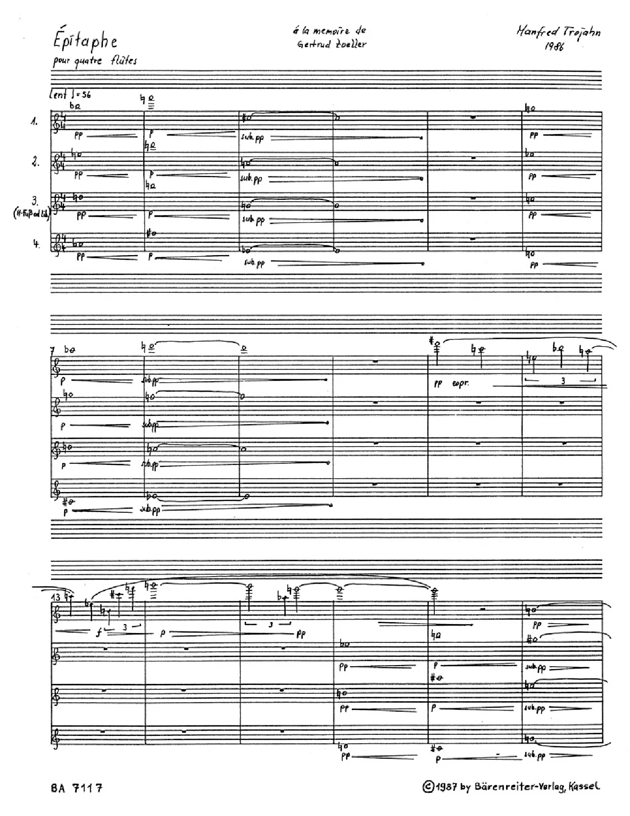 Epitaphe (score) (Four Flutes)