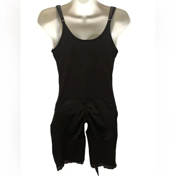 Everyday Mid Thigh Under Bust Bodysuit Sz. L Black Side Zip Medium Compression