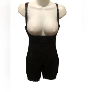 Everyday Mid Thigh Under Bust Bodysuit Sz. L Black Side Zip Medium Compression