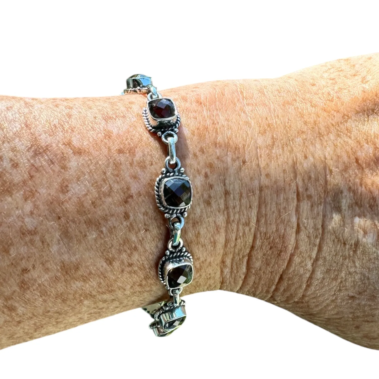 Faceted Smoky Topaz Solid 925 Sterling Silver Bracelet