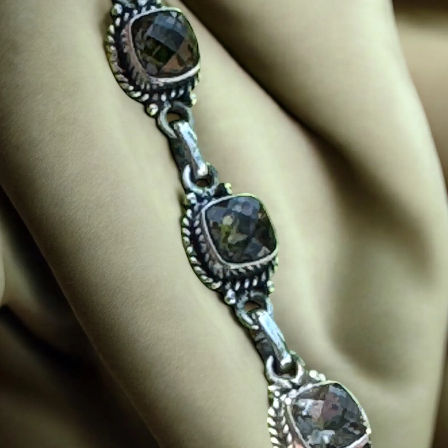 Faceted Smoky Topaz Solid 925 Sterling Silver Bracelet
