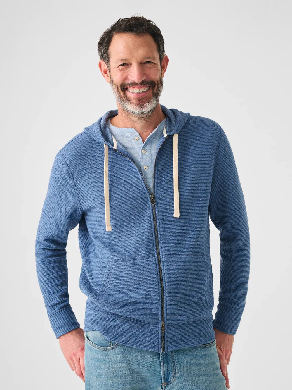 Faherty - Surf Waffle Zip Hoodie - Clearwater Heather