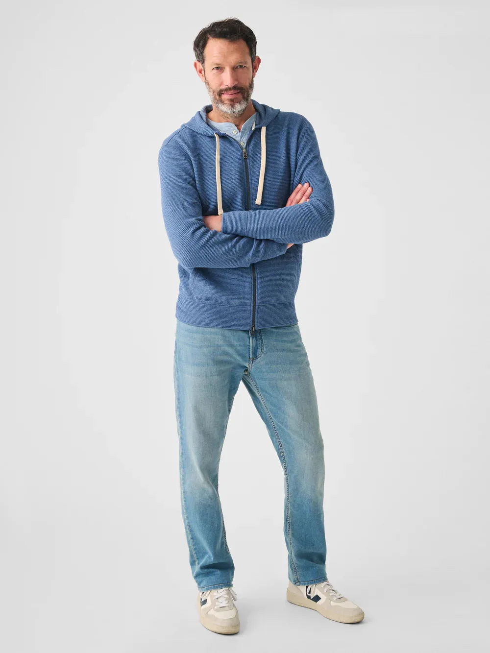Faherty - Surf Waffle Zip Hoodie - Clearwater Heather