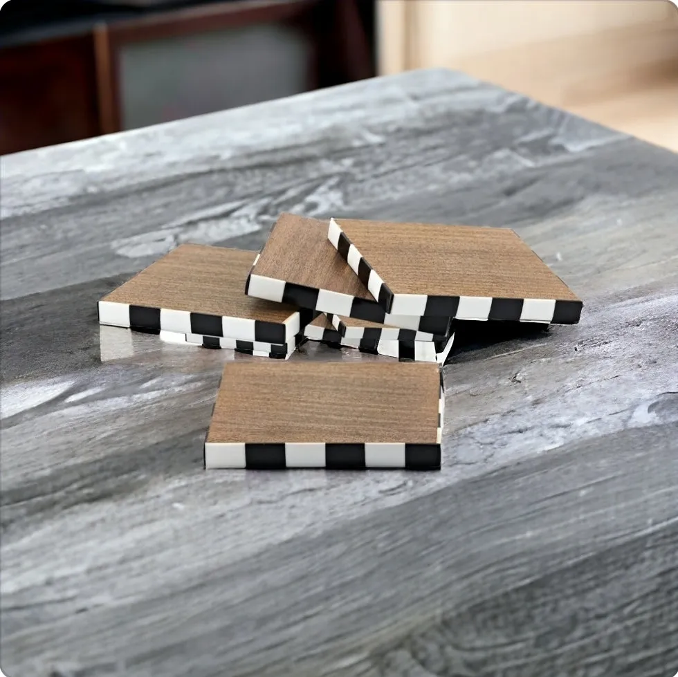 Fairburn- Set of Four Checker Wood Coasters