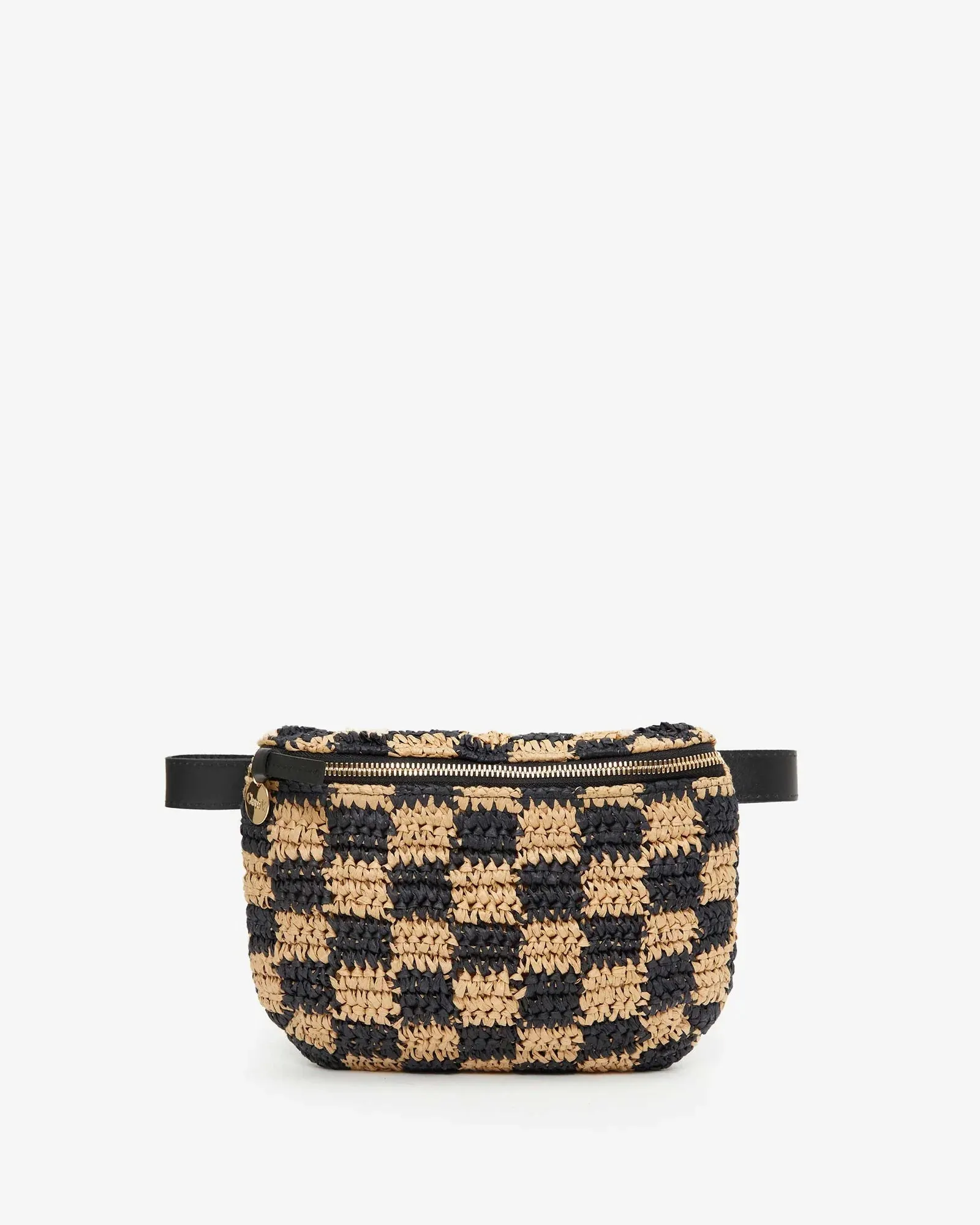 Fanny Pack in Black & Natural Checker Raffia