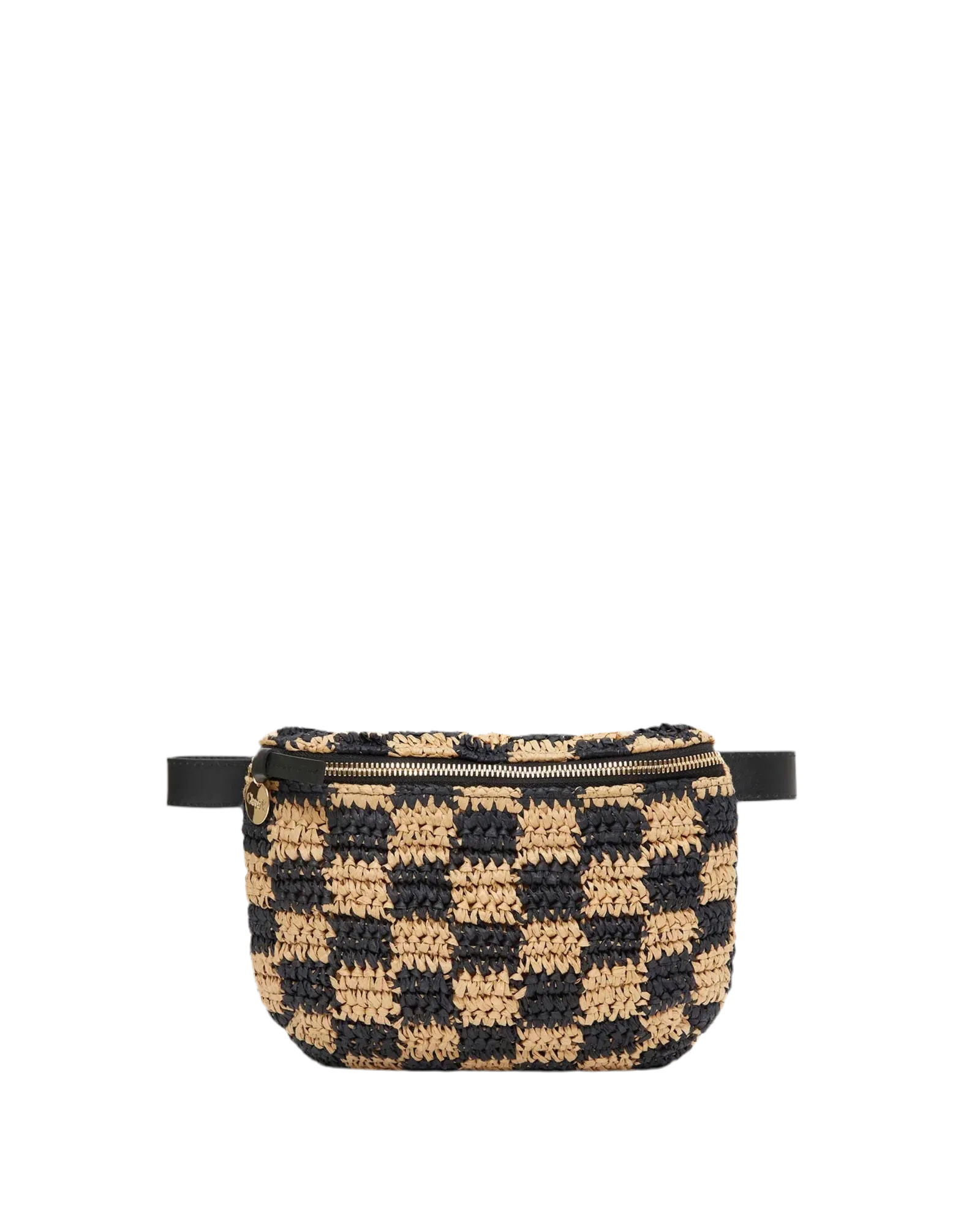Fanny Pack in Black & Natural Checker Raffia