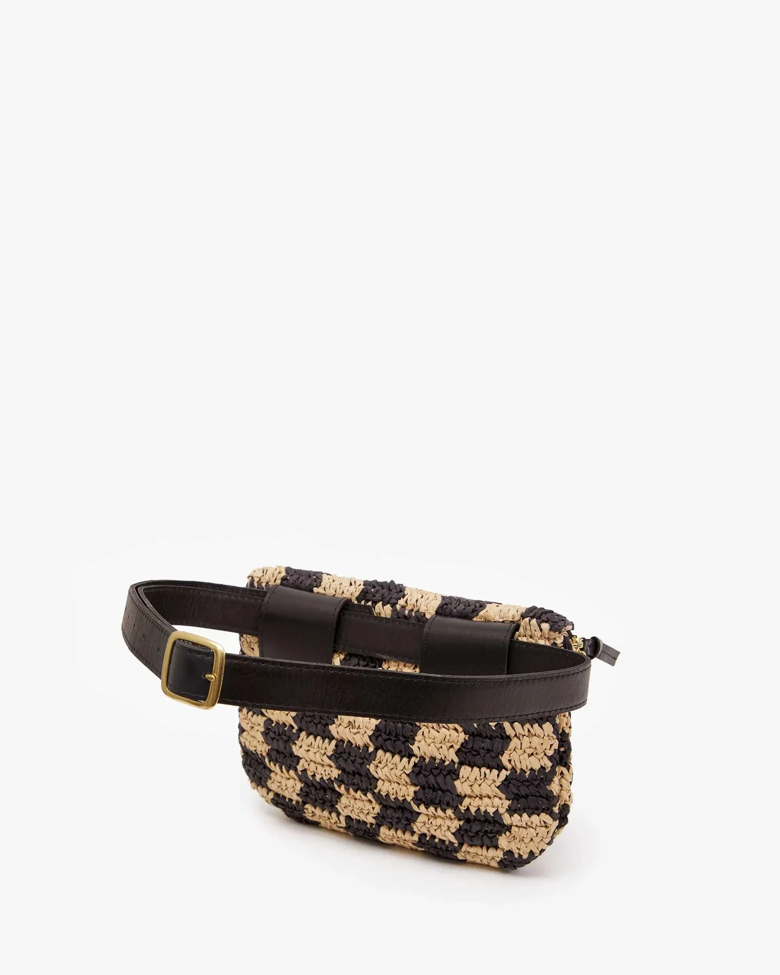 Fanny Pack in Black & Natural Checker Raffia