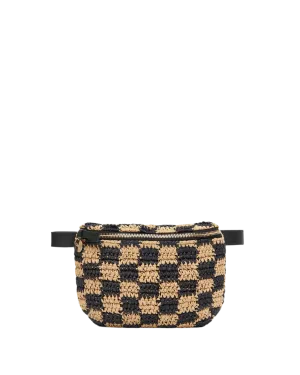 Fanny Pack in Black & Natural Checker Raffia