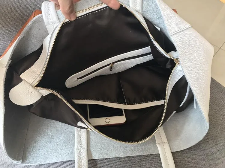 Fashion Womens White Brown Leather Oversize Tote Bag White Brown Shoulder Tote Bag Handbag Tote For Women
