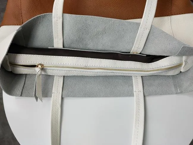 Fashion Womens White Brown Leather Oversize Tote Bag White Brown Shoulder Tote Bag Handbag Tote For Women