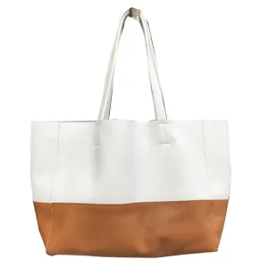 Fashion Womens White Brown Leather Oversize Tote Bag White Brown Shoulder Tote Bag Handbag Tote For Women