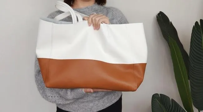 Fashion Womens White Brown Leather Oversize Tote Bag White Brown Shoulder Tote Bag Handbag Tote For Women
