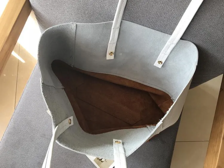 Fashion Womens White Brown Leather Oversize Tote Bag White Brown Shoulder Tote Bag Handbag Tote For Women