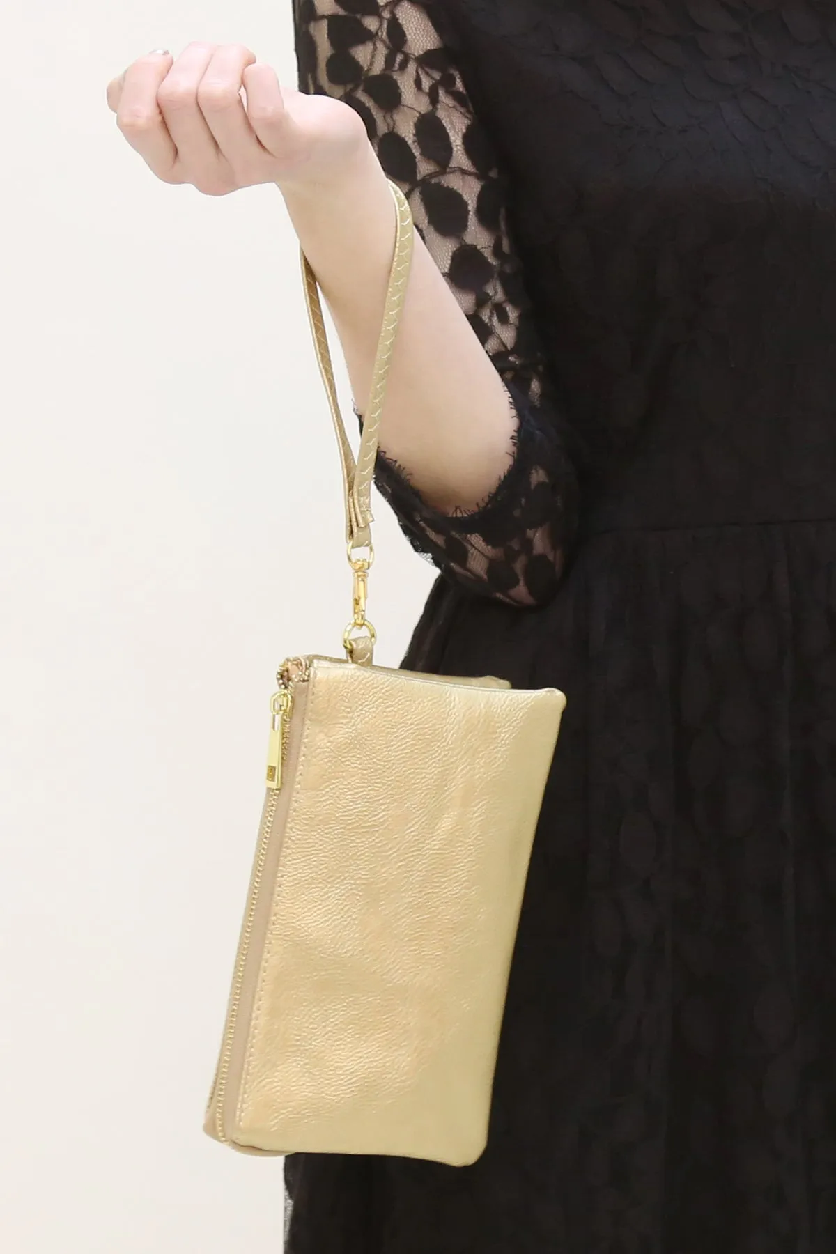 FAUX CROSSBODY WRISTLET BAG