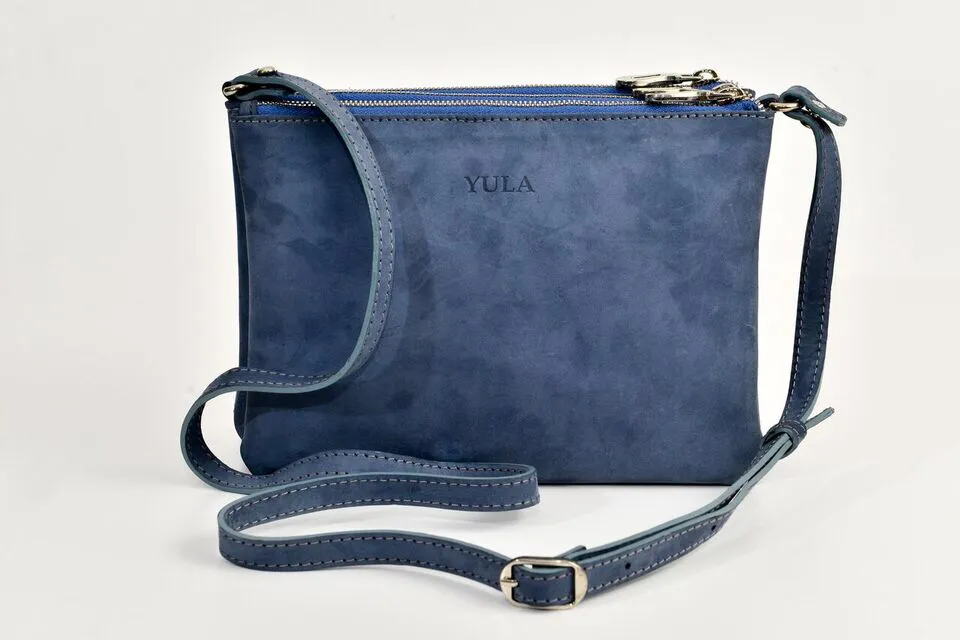 FAY Triple -zip Crossbody Bag - Blue- peach