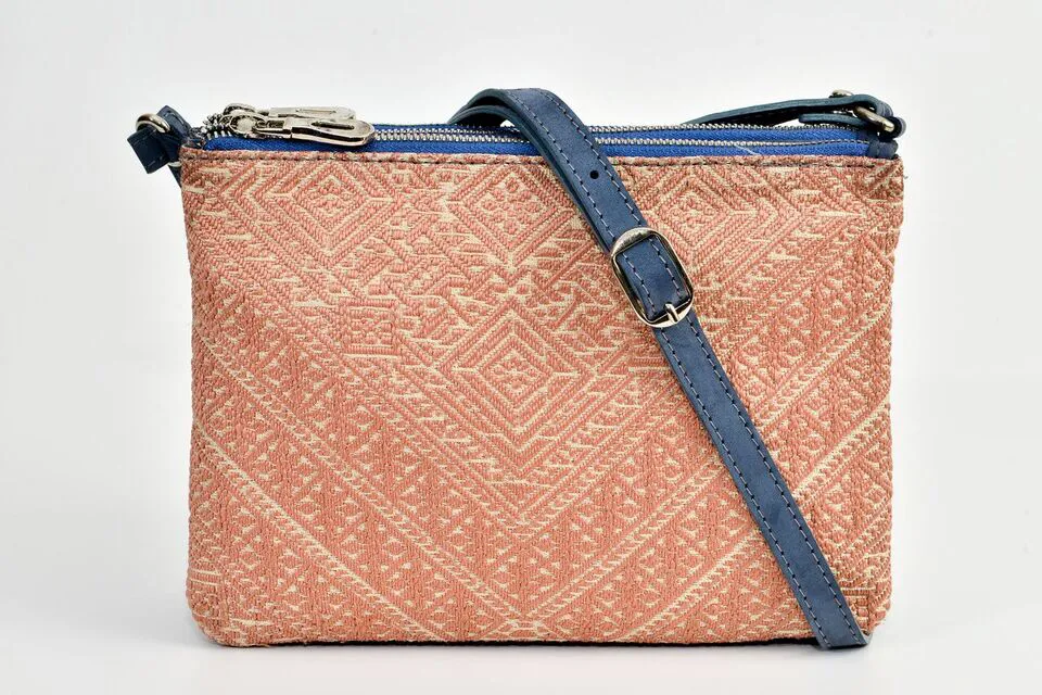 FAY Triple -zip Crossbody Bag - Blue- peach