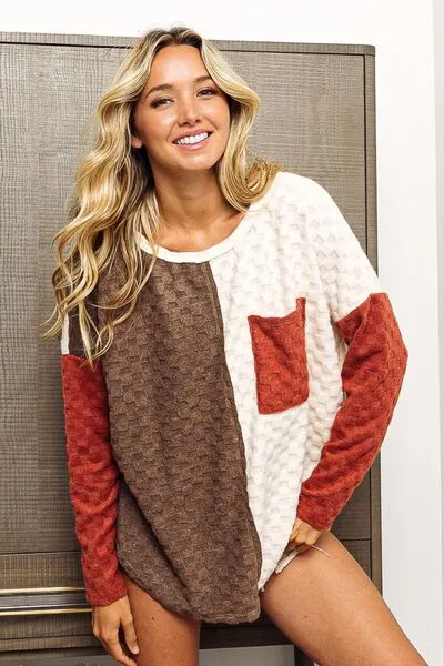 Fiona Color Block Brushed Checker Top