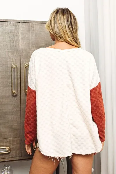 Fiona Color Block Brushed Checker Top