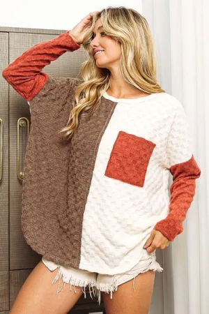 Fiona Color Block Brushed Checker Top