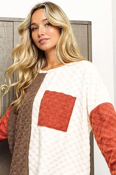 Fiona Color Block Brushed Checker Top