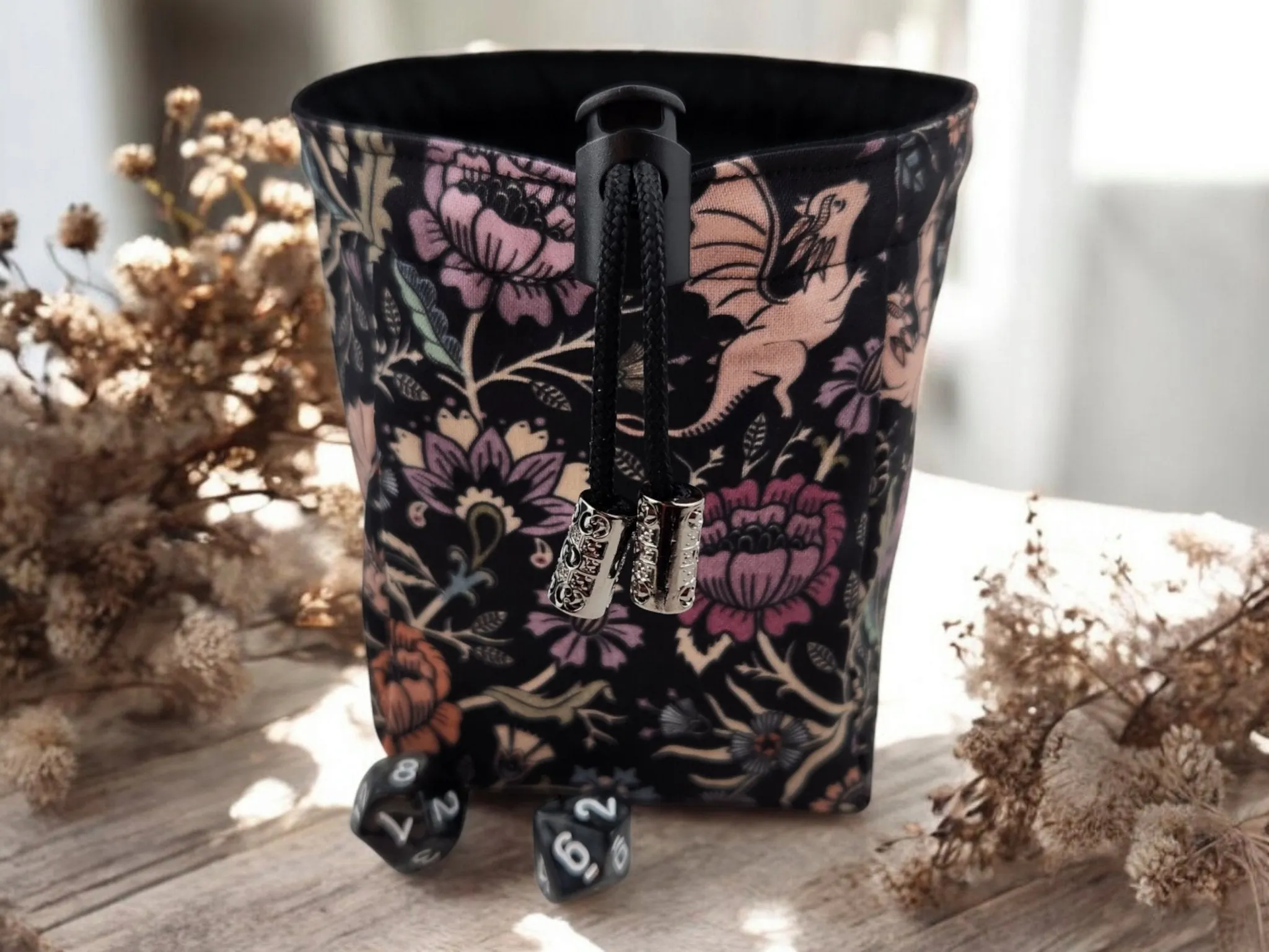 Floral and Dragon dice bag