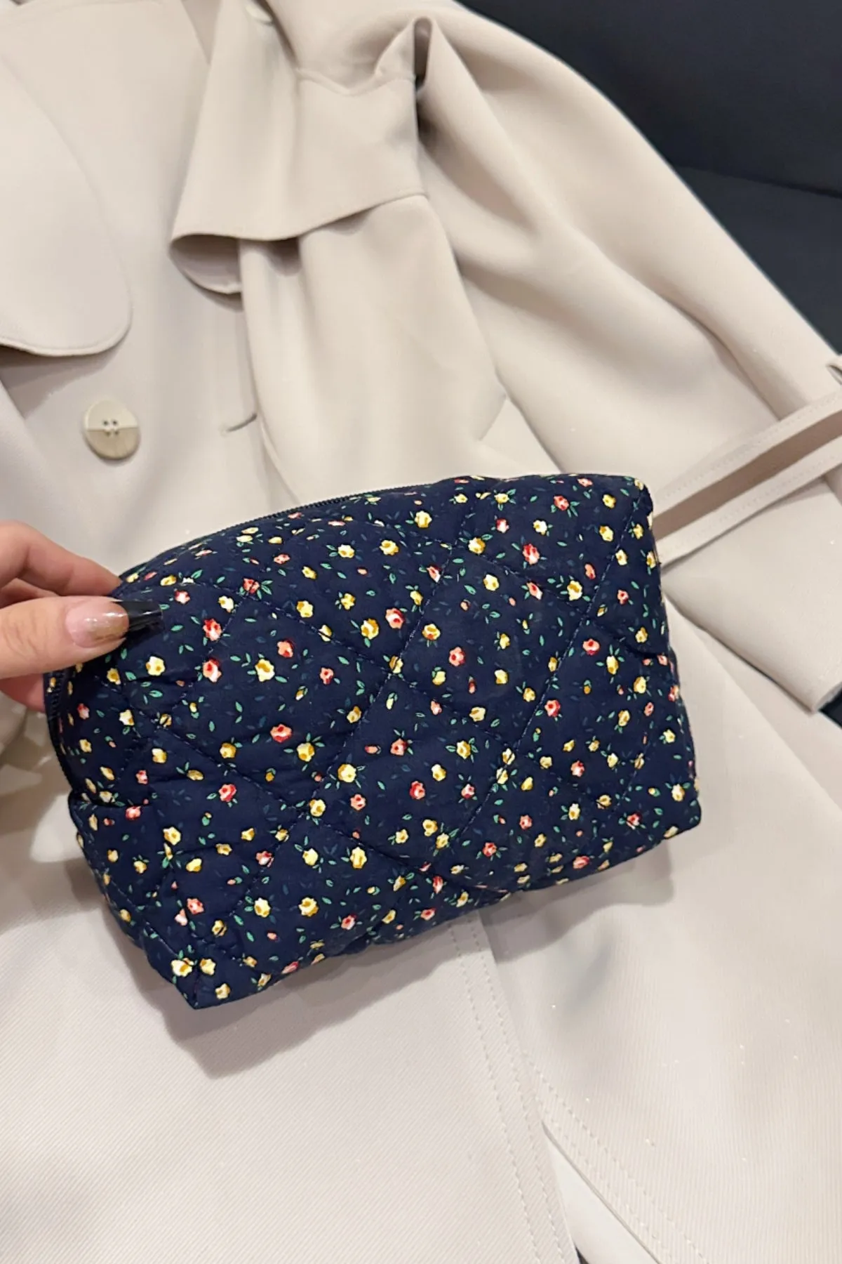Floral Quilted Clutch with Plaid Lining