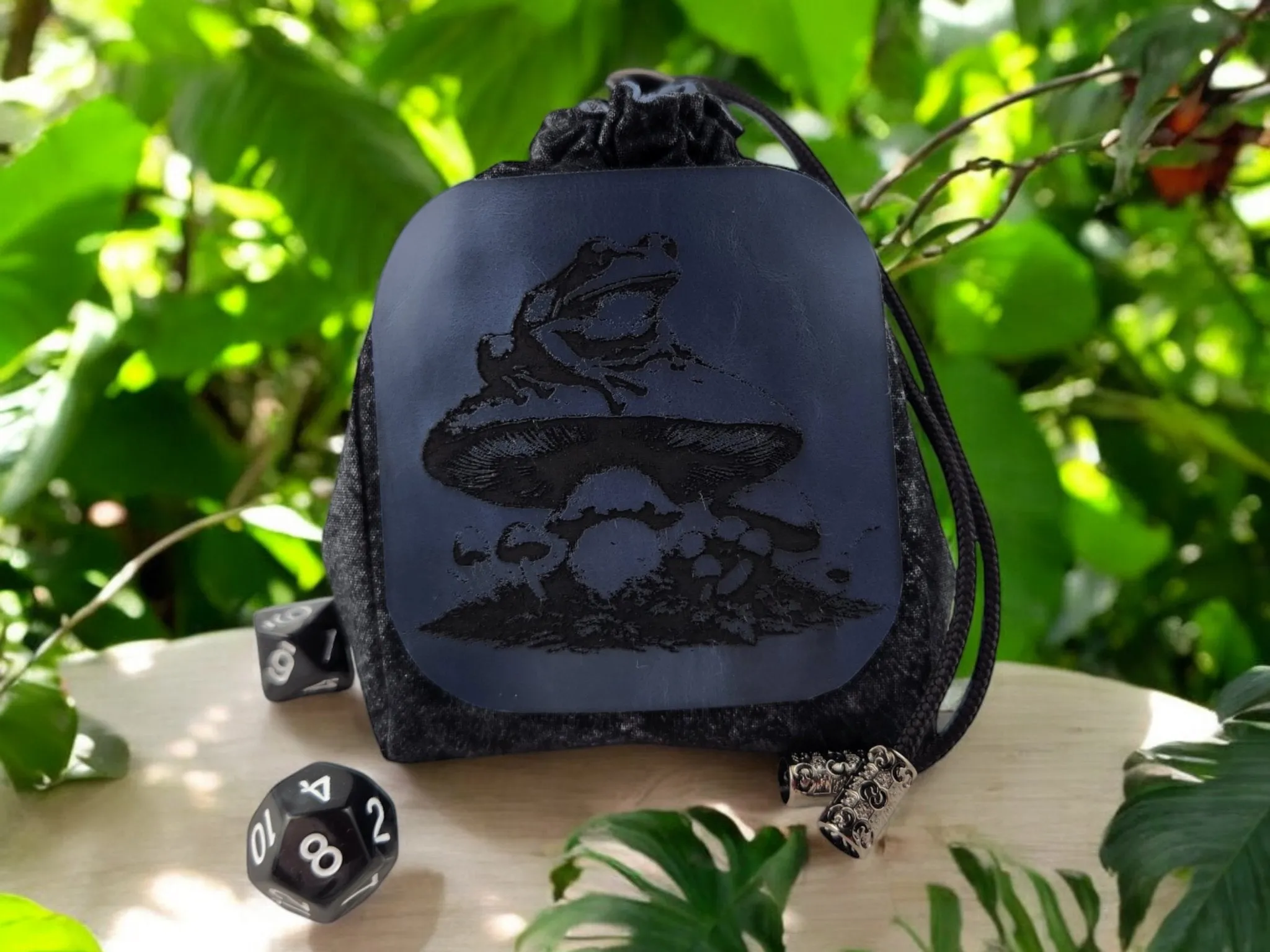 Frog and mushroom dice bag