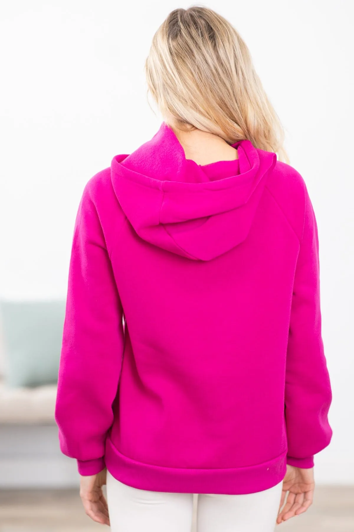 Fuchsia Asymmetrical Drawstring Hoodie