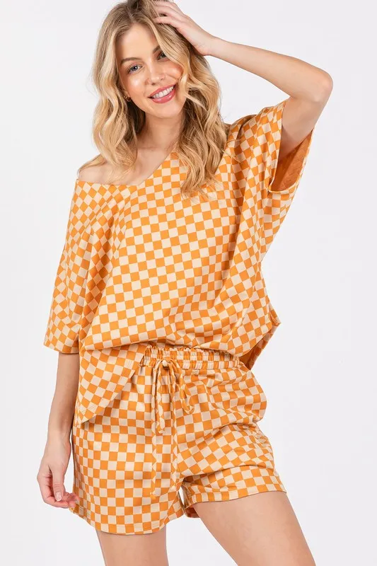 Game Day Checker Pattern V-neck Top (part of a set)