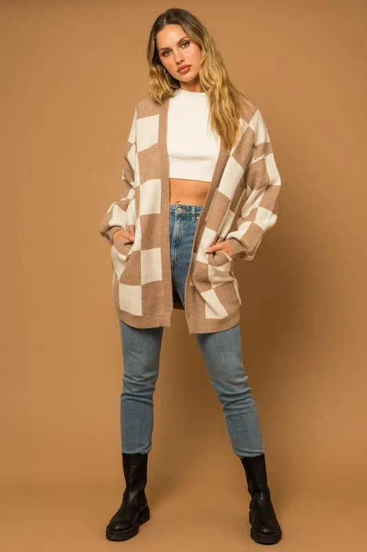 Gilli Checker Graphic Sweater Cardigan