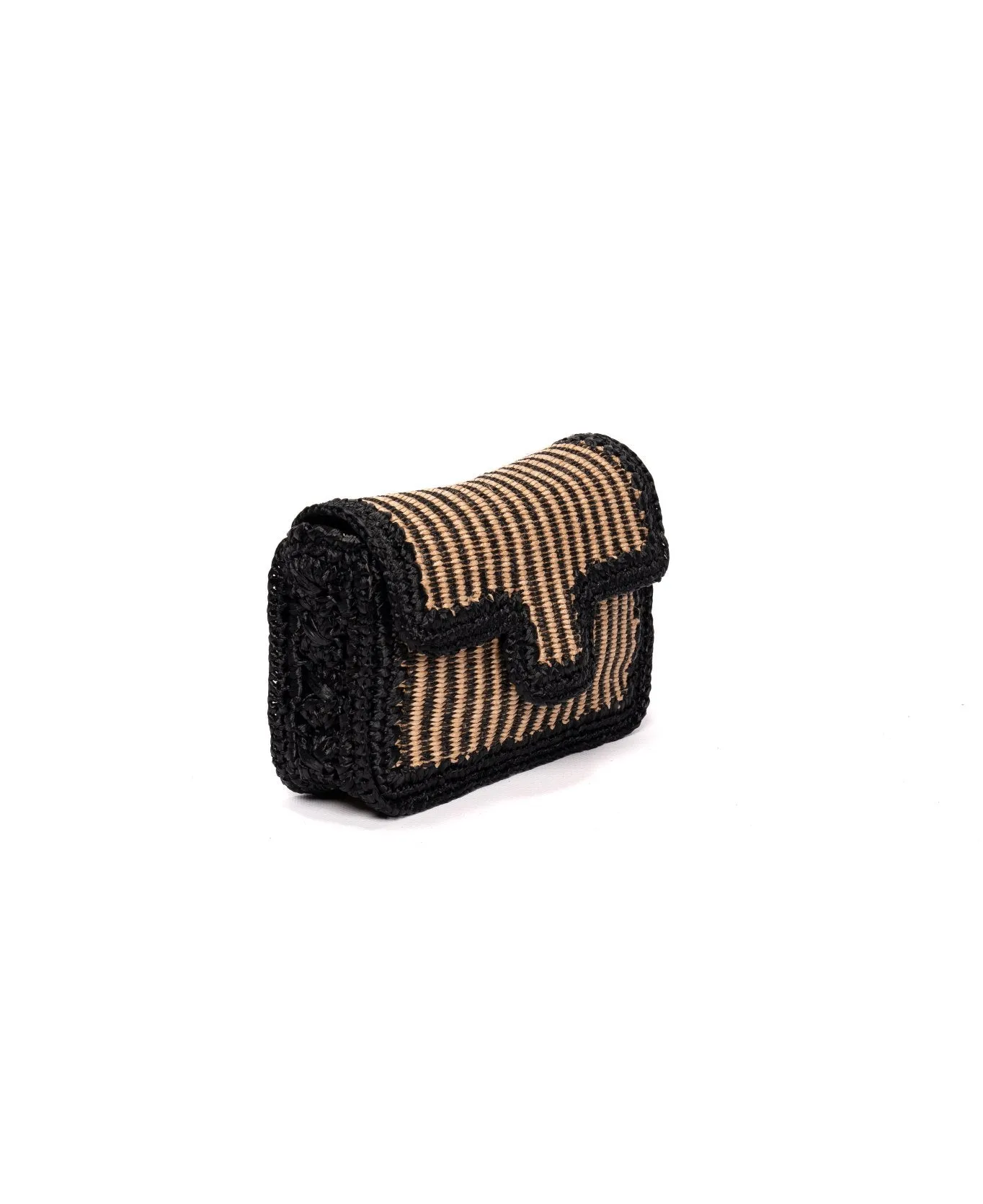 Ginevra Raffia Bag Stripes in Black and Natural