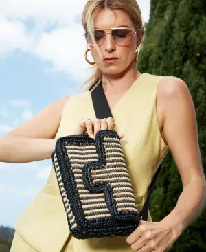Ginevra Raffia Bag Stripes in Black and Natural