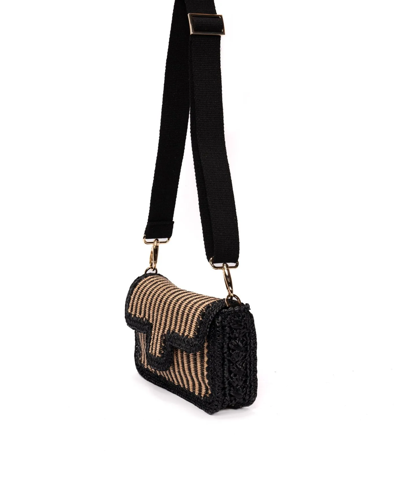 Ginevra Raffia Bag Stripes in Black and Natural