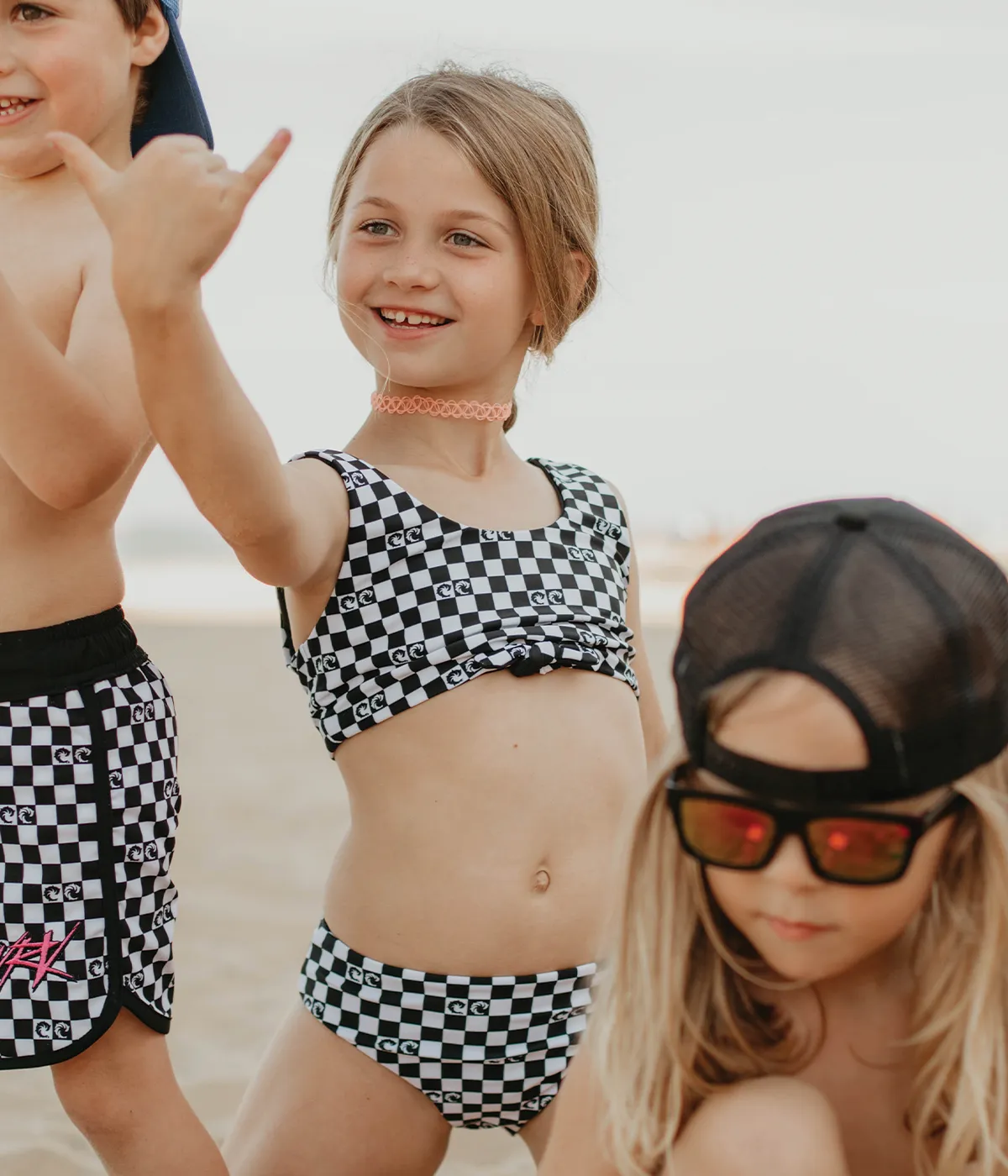 Girls Checker Reversible Bikini Set