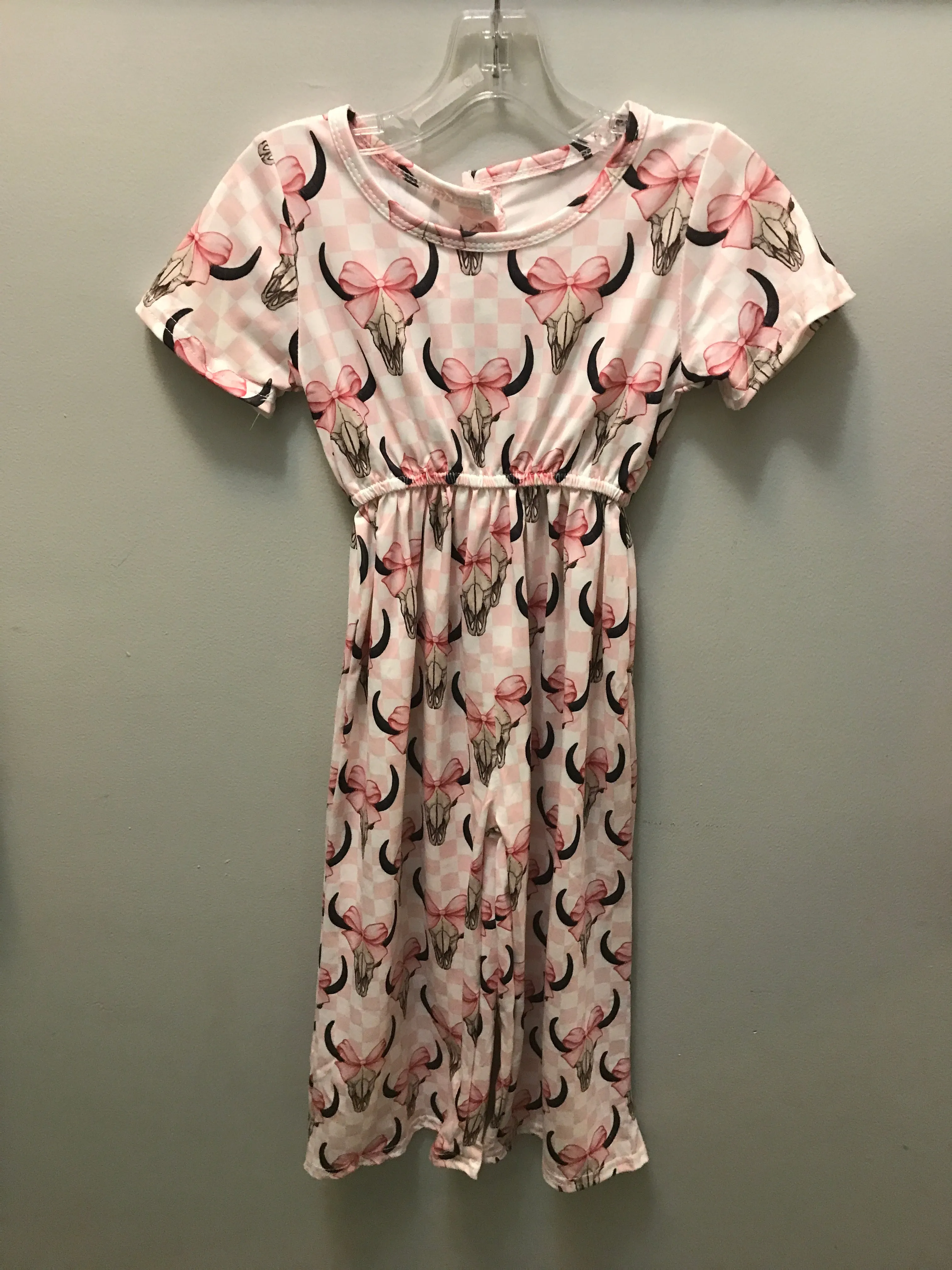 Girl's Jumper w/checker Pink/White w/ Cowhorn/Bow