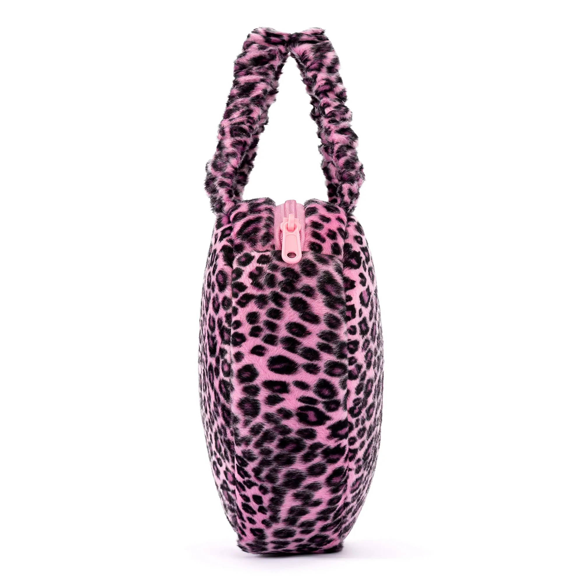 Gloveleya 6-inch Fashion Baby Girls Leopard Handbag Plush Shock Textile Purse Girls Purse Heart Shaped Dark Rose