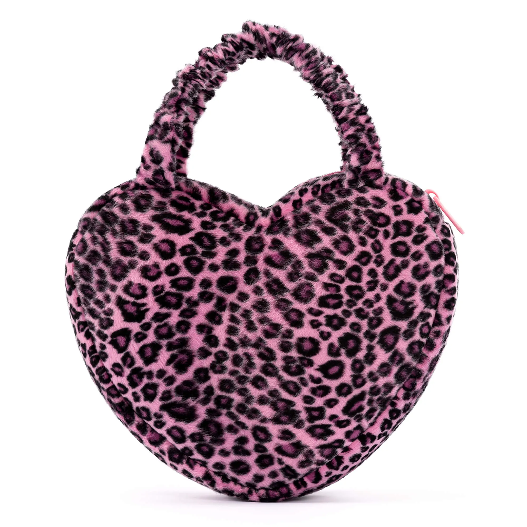 Gloveleya 6-inch Fashion Baby Girls Leopard Handbag Plush Shock Textile Purse Girls Purse Heart Shaped Dark Rose