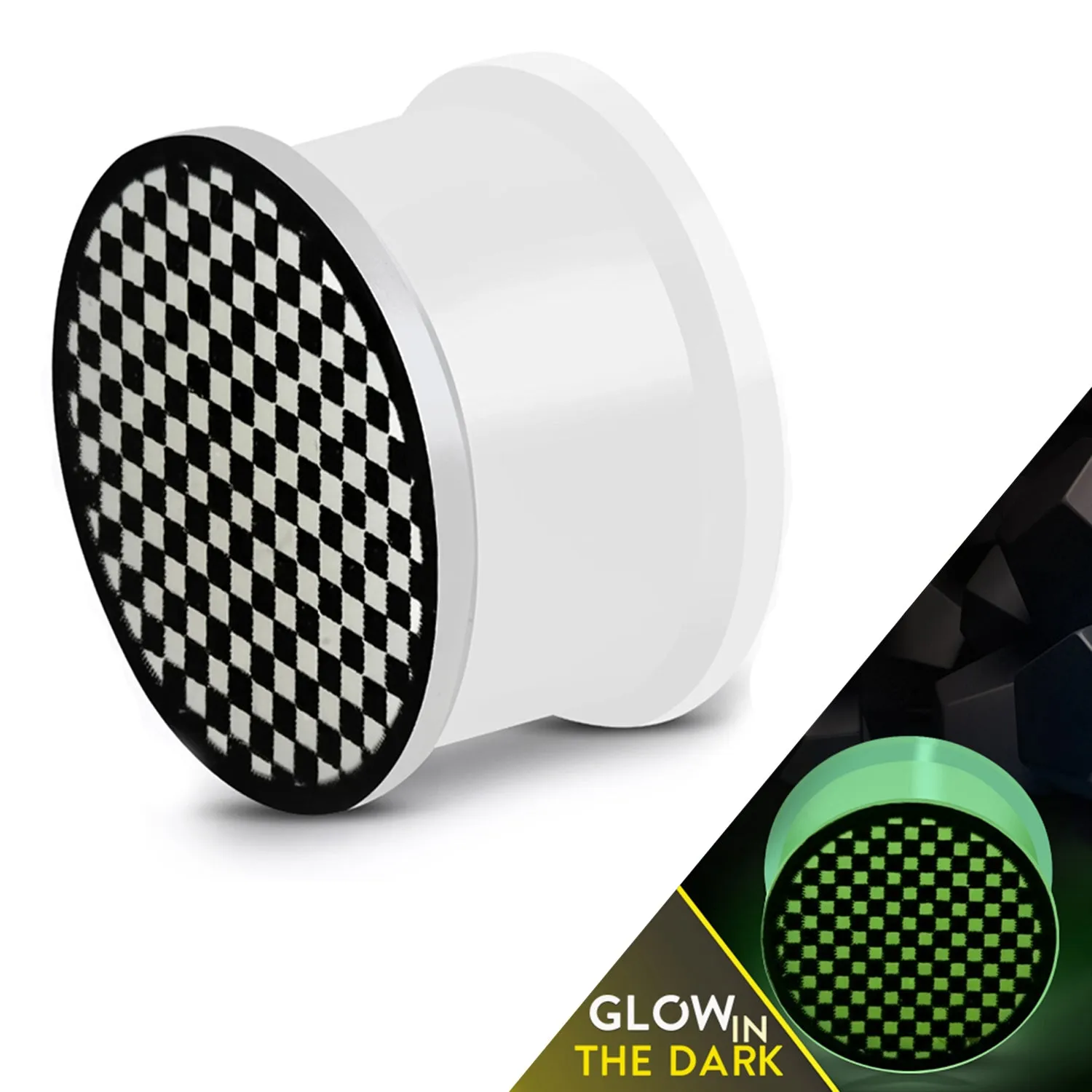 Glow in the Dark Soft Silicone Grid/Checker Pattern Saddle Ear Plugs, Pair