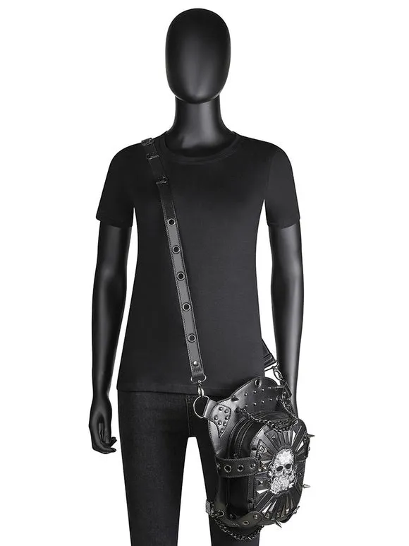 Gothic Lolita Bag Black PU Leather Metal Details Skeleton Pattern Gothic Lolita Backpack