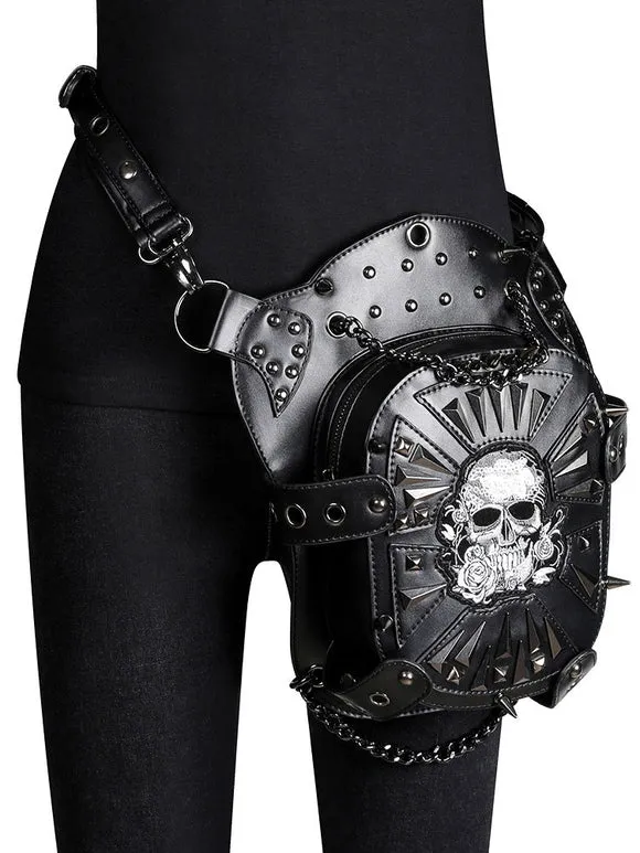 Gothic Lolita Bag Black PU Leather Metal Details Skeleton Pattern Gothic Lolita Backpack