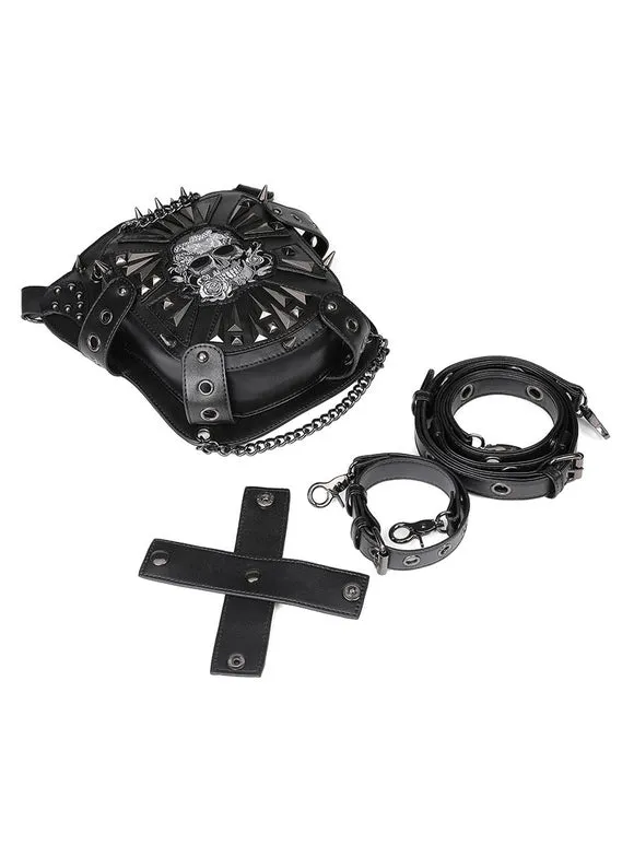 Gothic Lolita Bag Black PU Leather Metal Details Skeleton Pattern Gothic Lolita Backpack