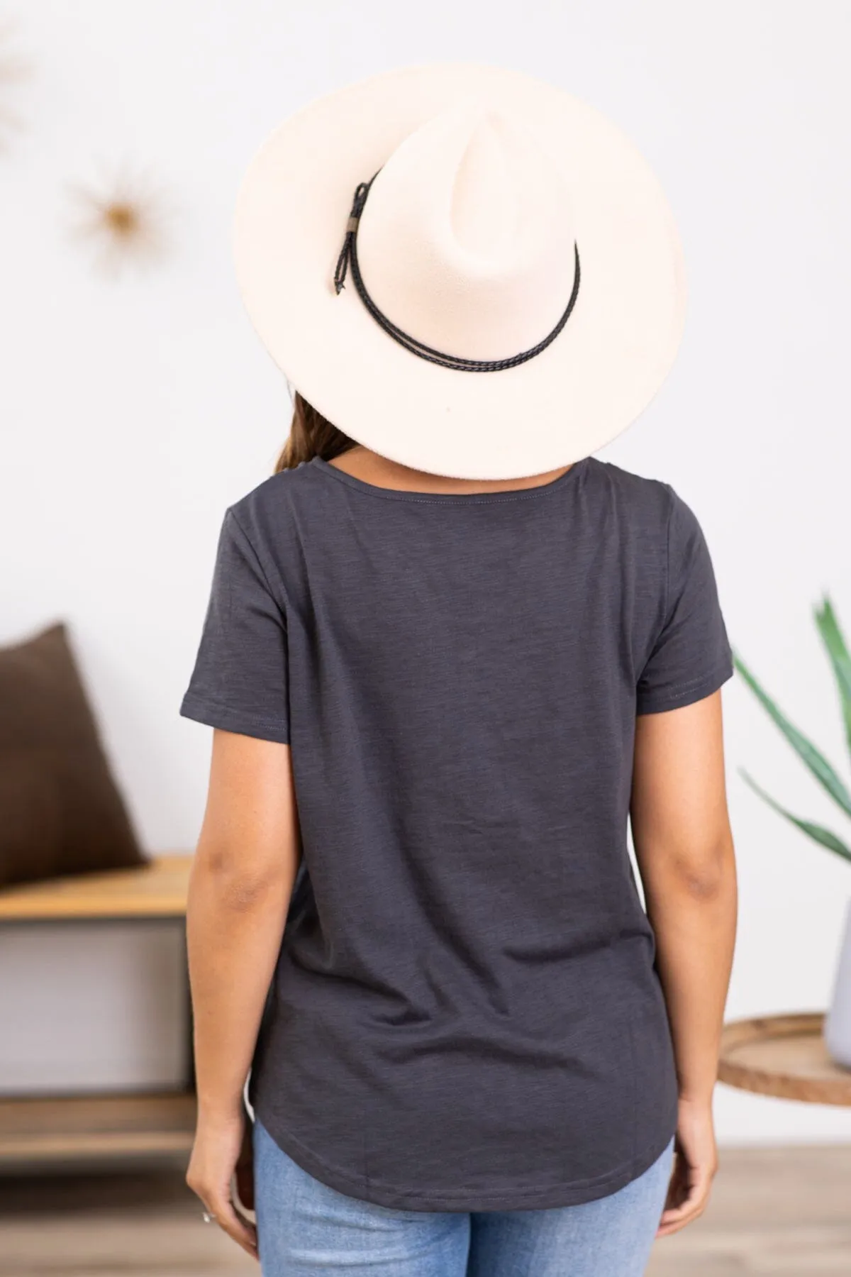 Graphite Crochet Bodice Short Sleeve Top