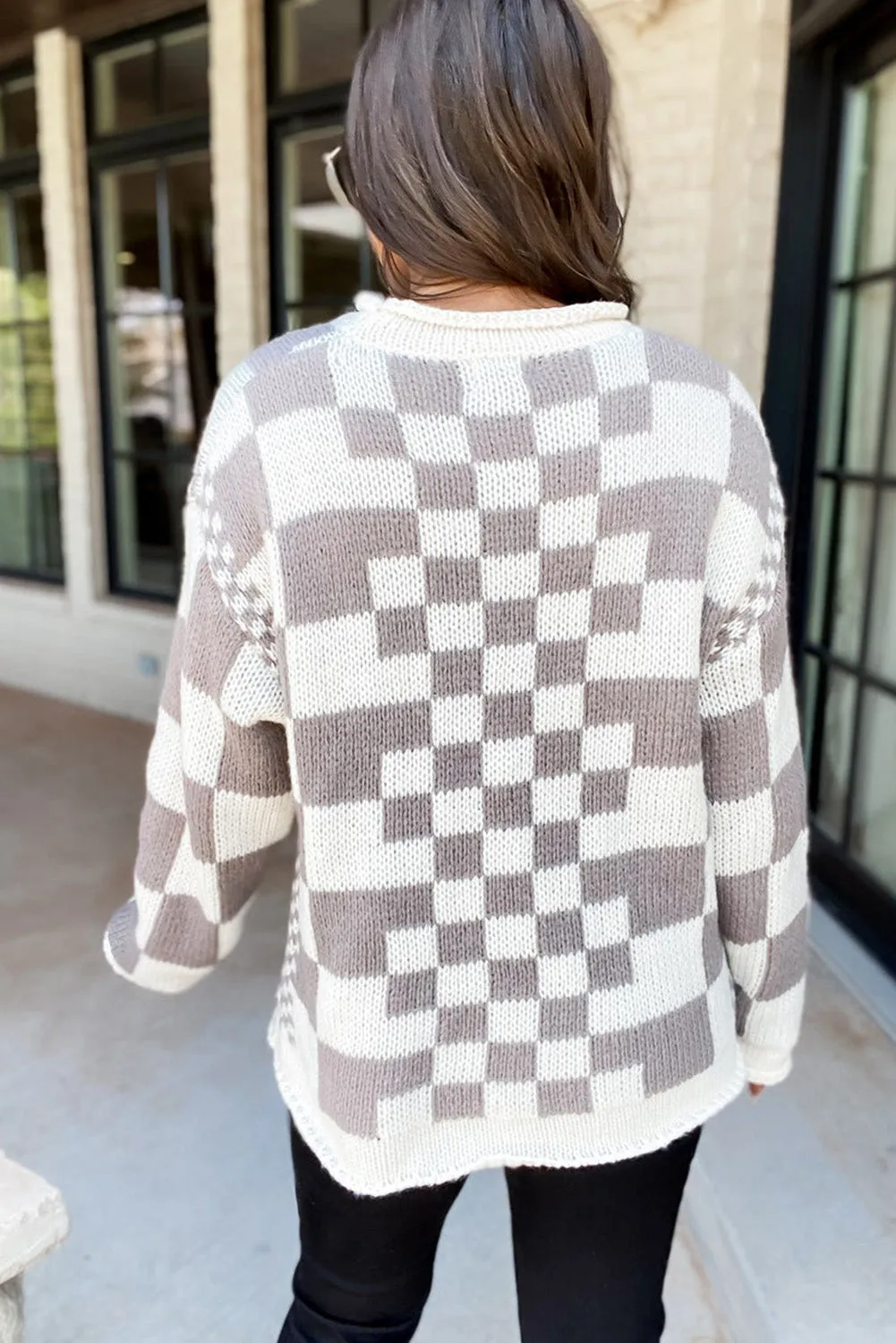 Gray Mixed Checker Knit Vintage Baggy Sweater