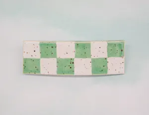 Green and White Checker Barrette