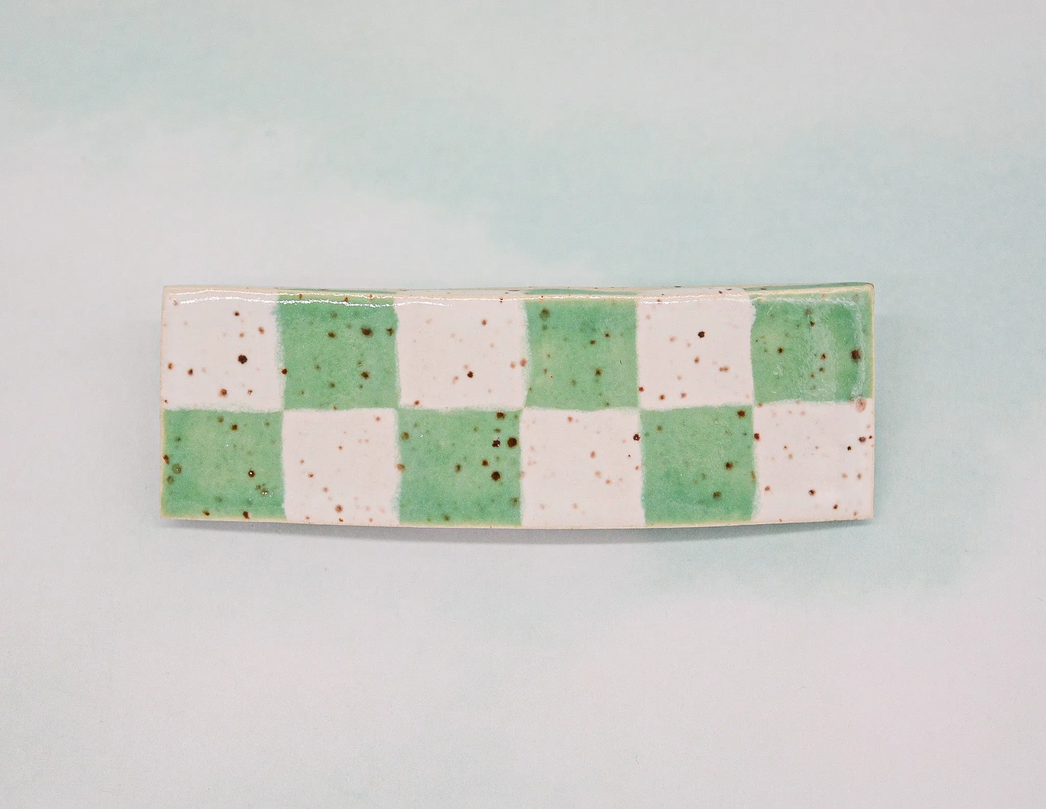 Green and White Checker Barrette