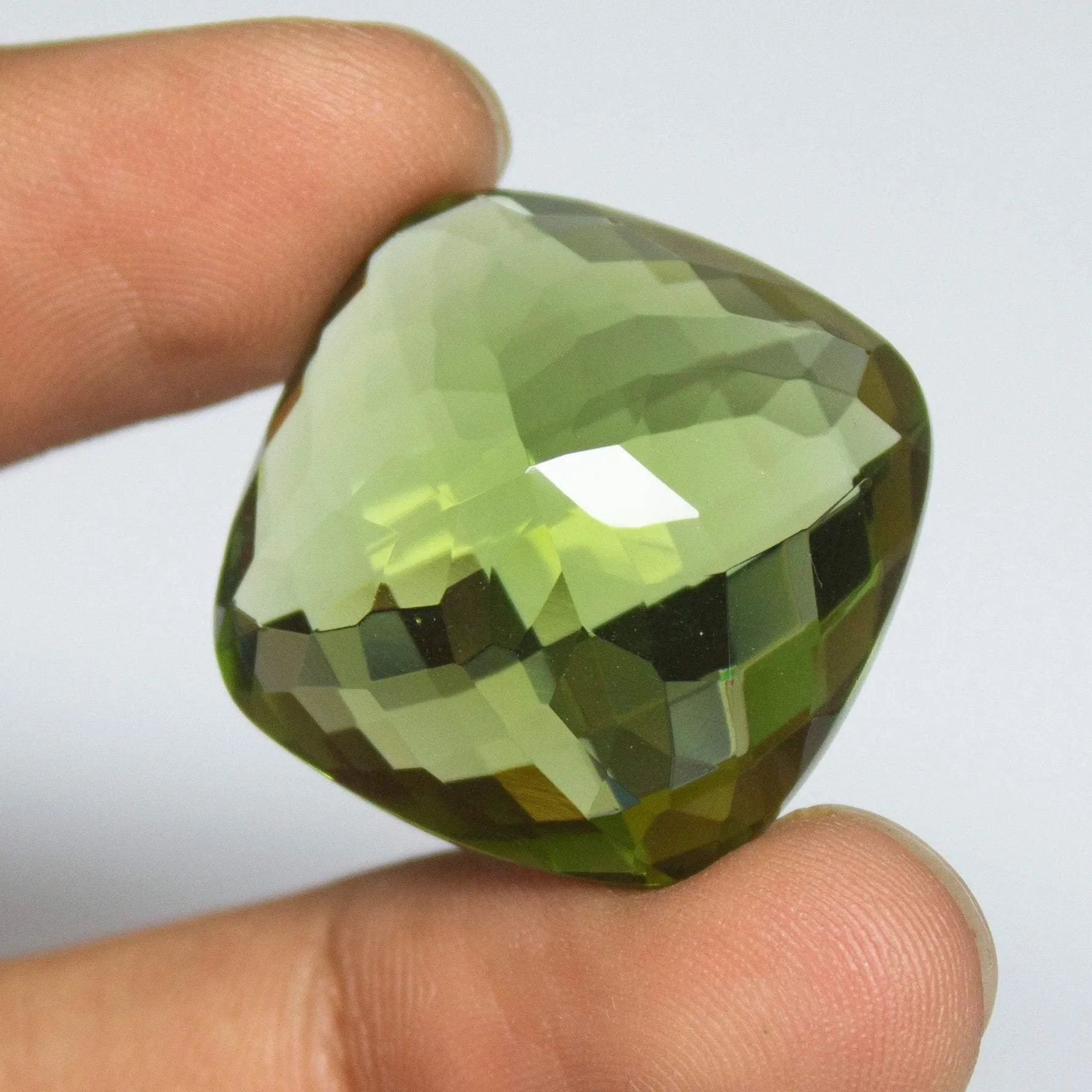 Green Peridot Quartz Cushion Checker Cut Loose Gemstone 25x25x14mm 54ct aprrox