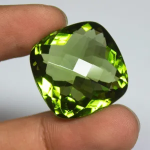 Green Peridot Quartz Cushion Checker Cut Loose Gemstone 25x25x14mm 54ct aprrox