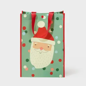 Green Polka Dot Santa | Large | Reusable Gift Bag   QR Greeting Card