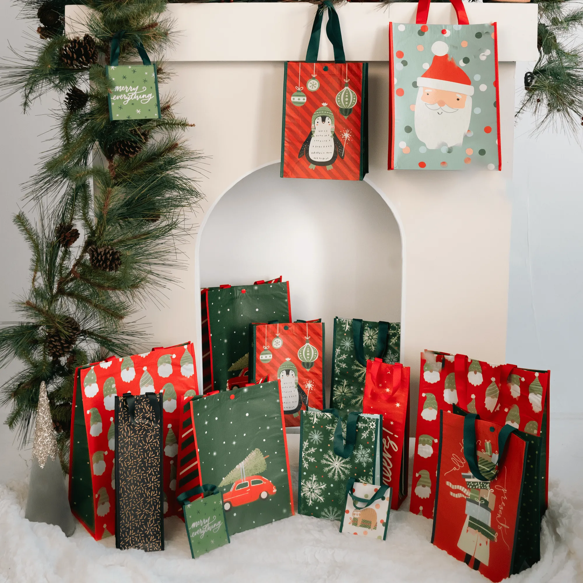 Green Polka Dot Santa | Large | Reusable Gift Bag   QR Greeting Card