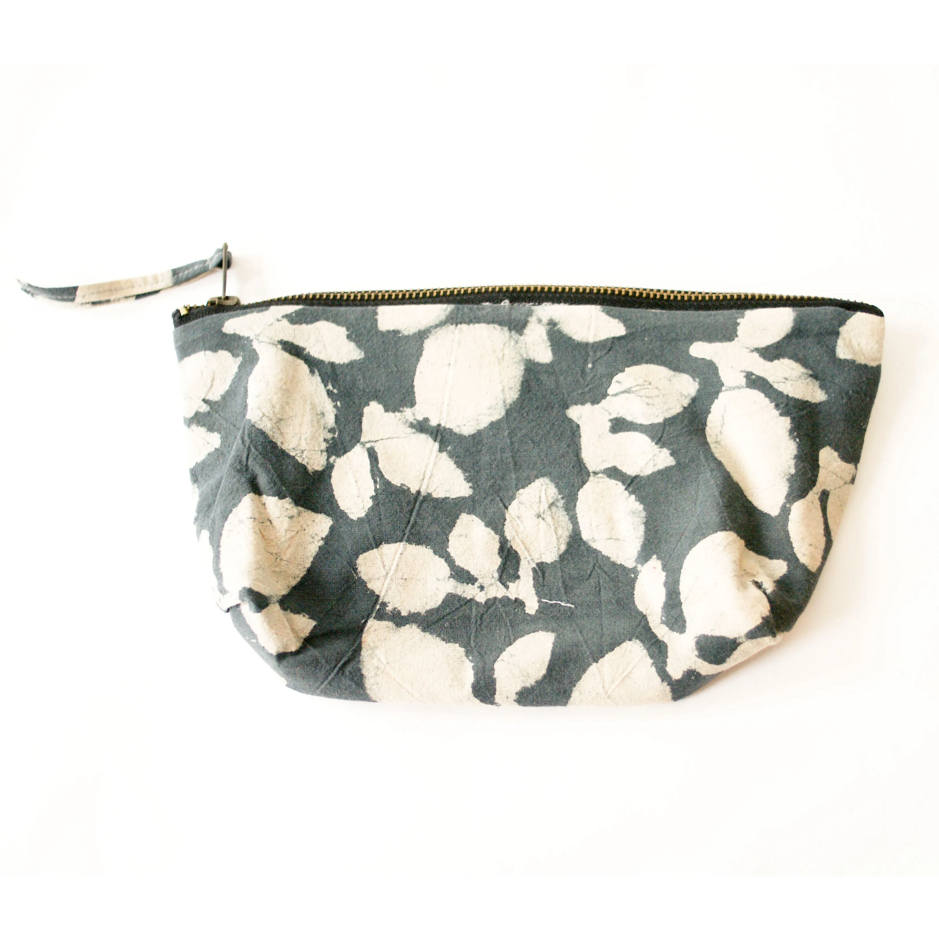 Grey Leaf Cosmetic Bag Large Zipper Pouch